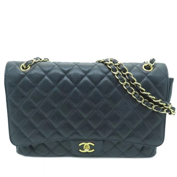 💎 GORGEOUS 💎 CHANEL CAVIAR FLAP DOUBLE CHAIN QUILTED JUMBO MAXI - Picture 1 of 16